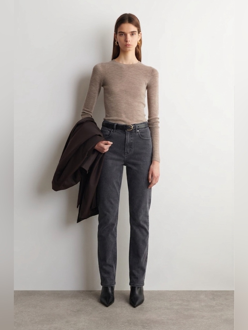 COS Women’s Slim Straight Leg High Rise Ankle Denim Jeans - Grey, Sz 30